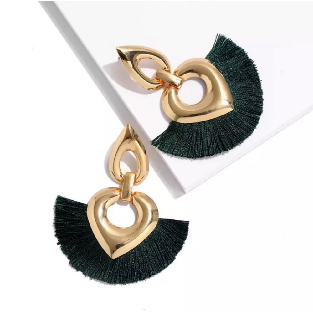 Black and gold boho tassel earrings